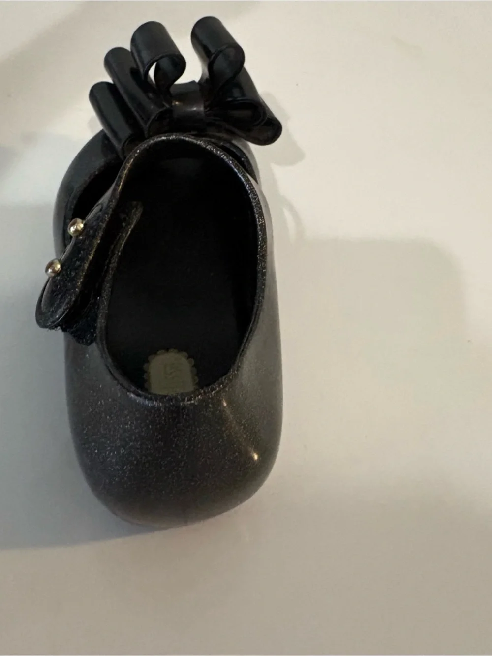 Mini Melissa ultragirl black and silver glitter bow top shoes size 8